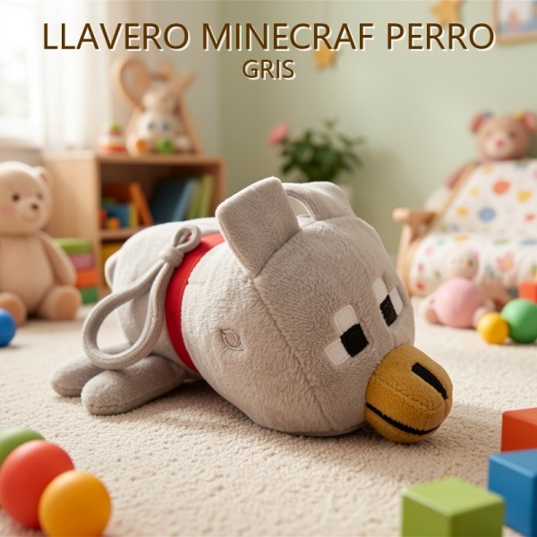 LLAVERO MINECRAFT PERRO GRIS