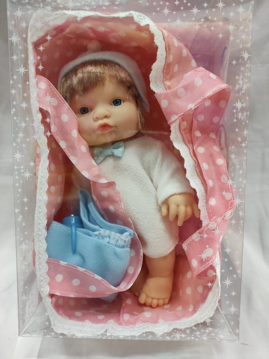 muñeca en canasto 2 colores 22cm con caja transparente (120)