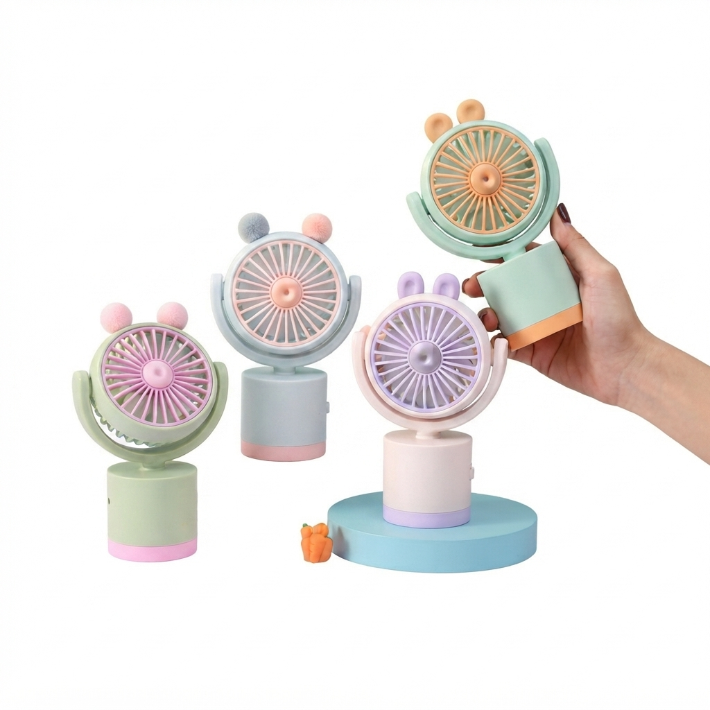 Ventilador de mano recargable con orejitas y base