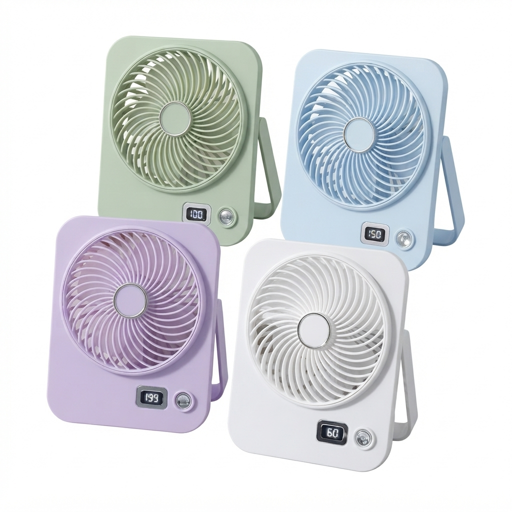 Ventilador de escritorio cuadrado con display digital y soporte