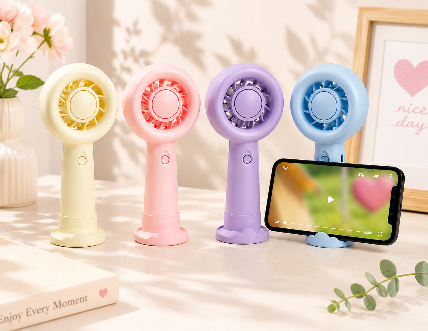 Ventilador de mano recargable con soporte para celular D90006