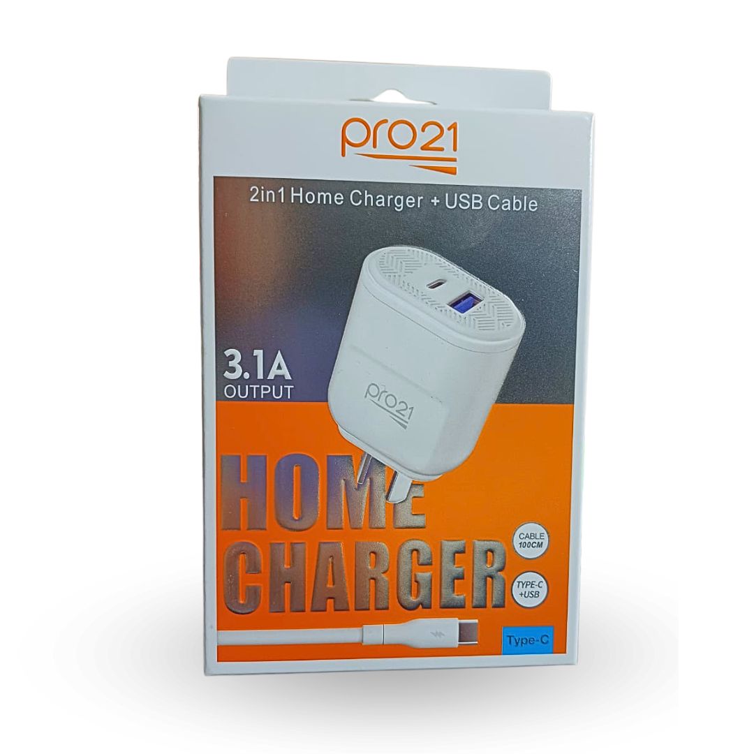 P-31 CARGADOR PRO21 3.1A USB+C CABLE TIPO C