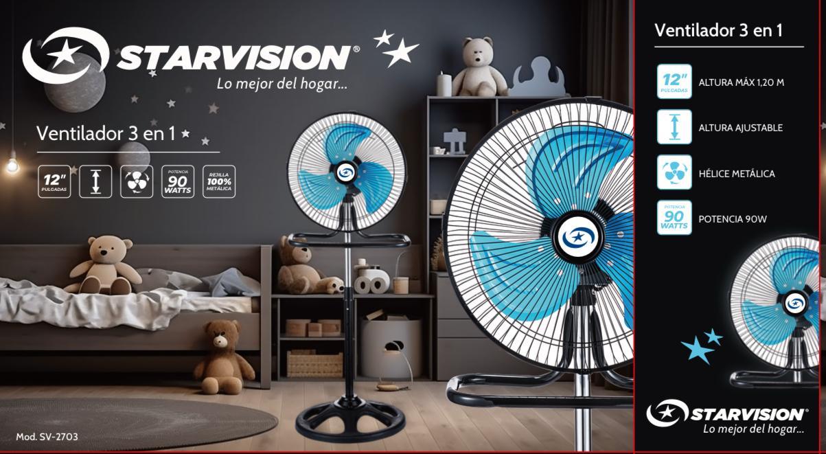 SV-2703 VENTILADOR 3 EN 1 12" STAR VISION