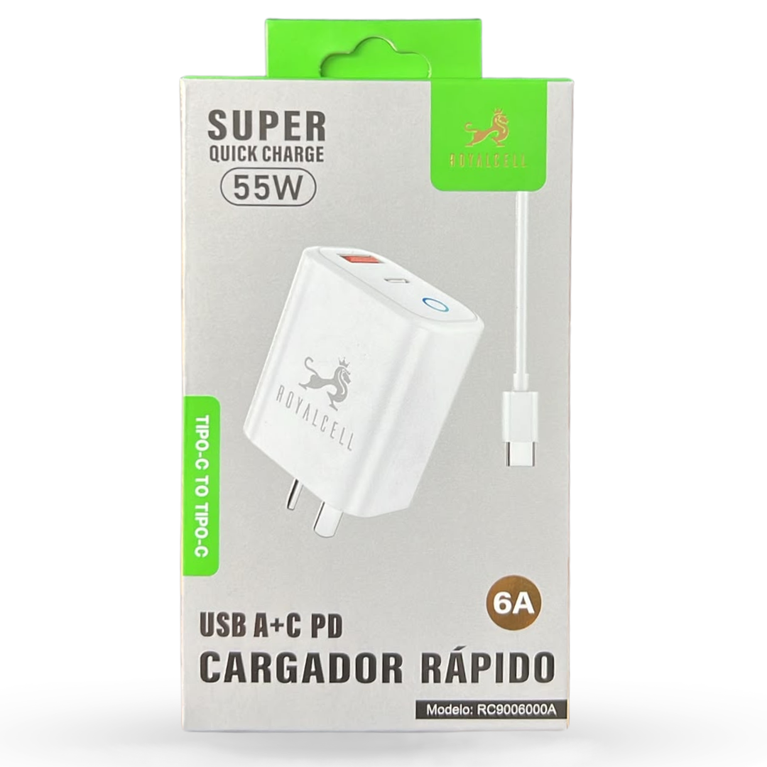 RC9006000A CARGADOR 55W USB+C A C 1MT ROYALCE