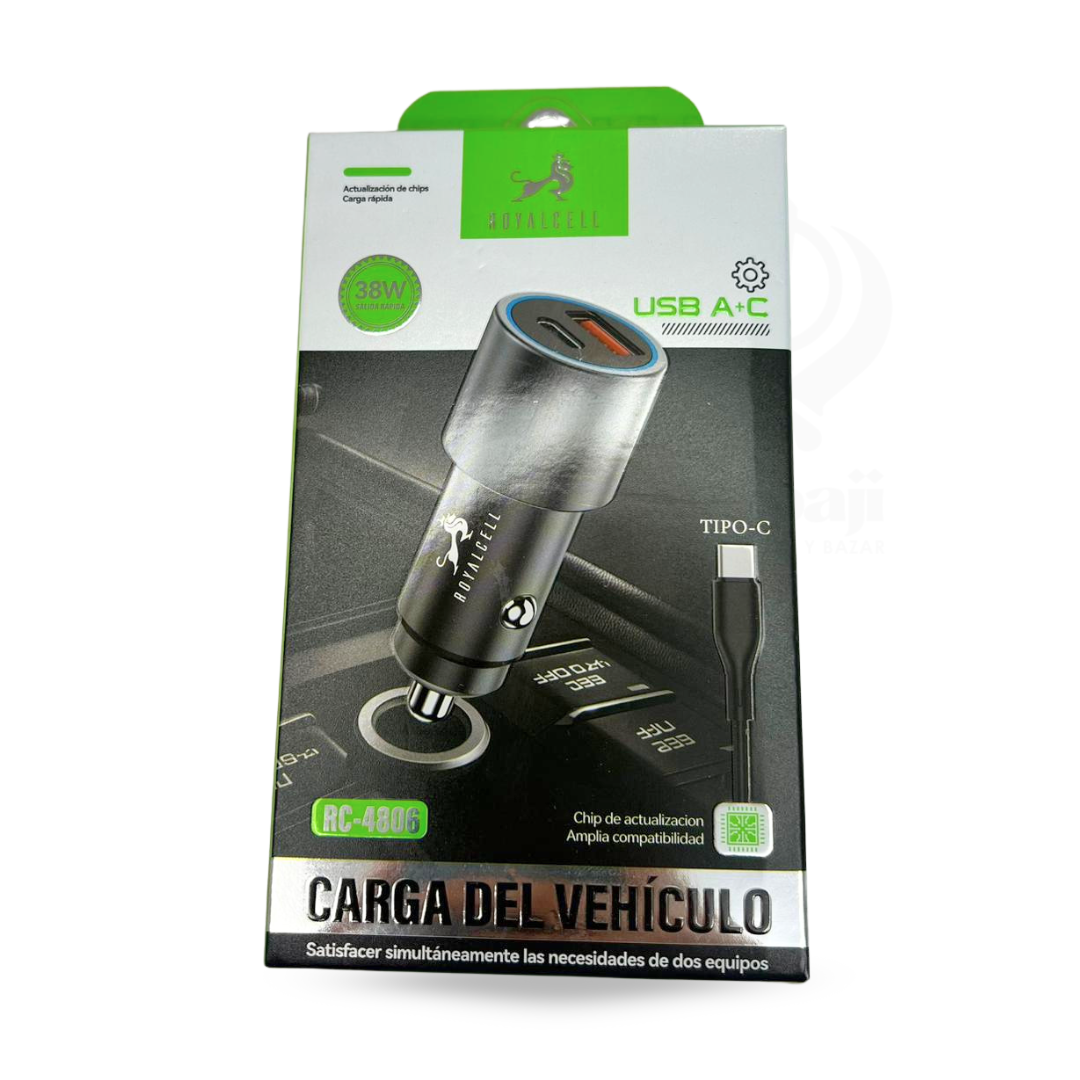 RC-4806 USB-C/CABLE USB A+C 4.8A CARGADOR P/AUTO