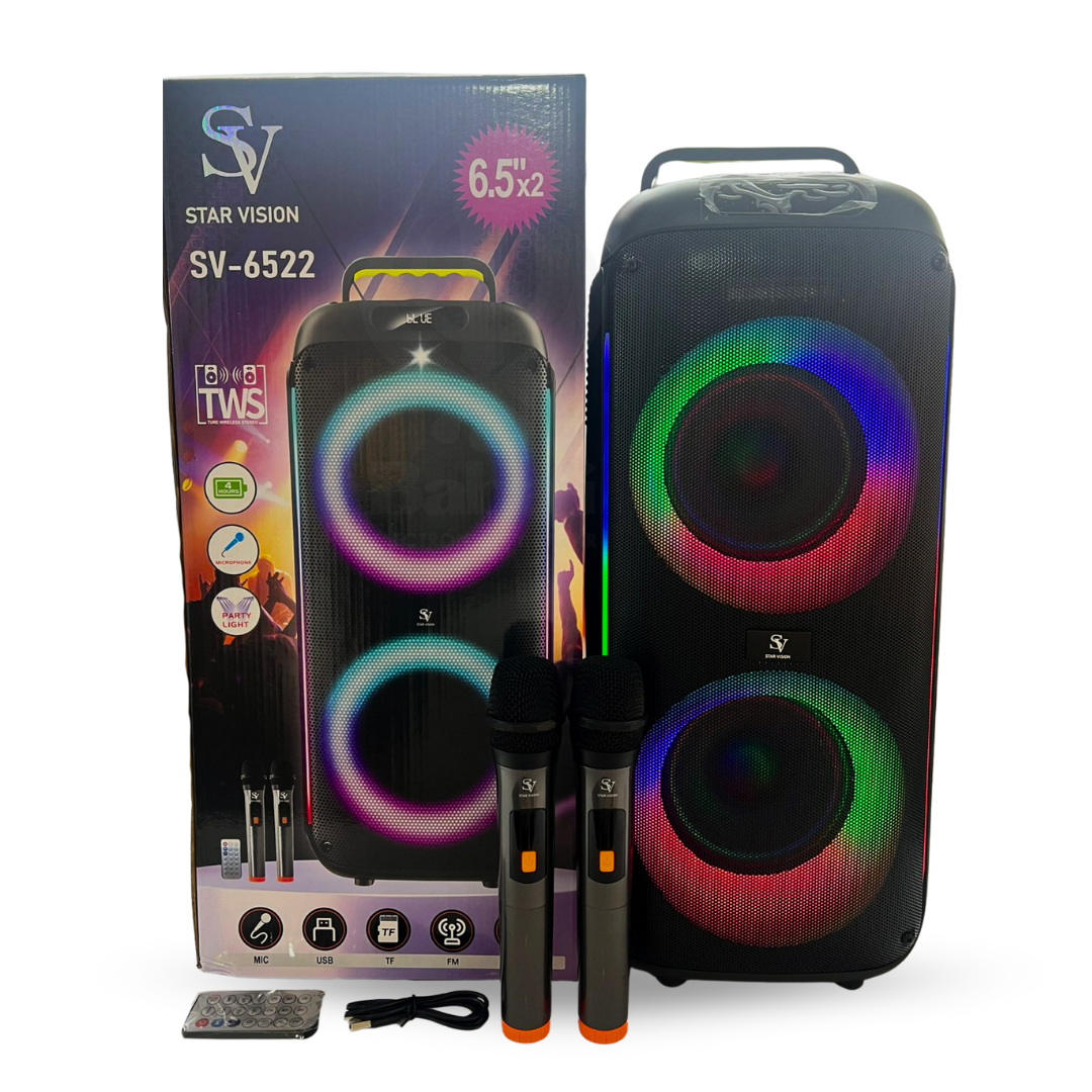 SV-6522 PARLANTE PORTATIL 6.5"X2 C/2MICROFONOS