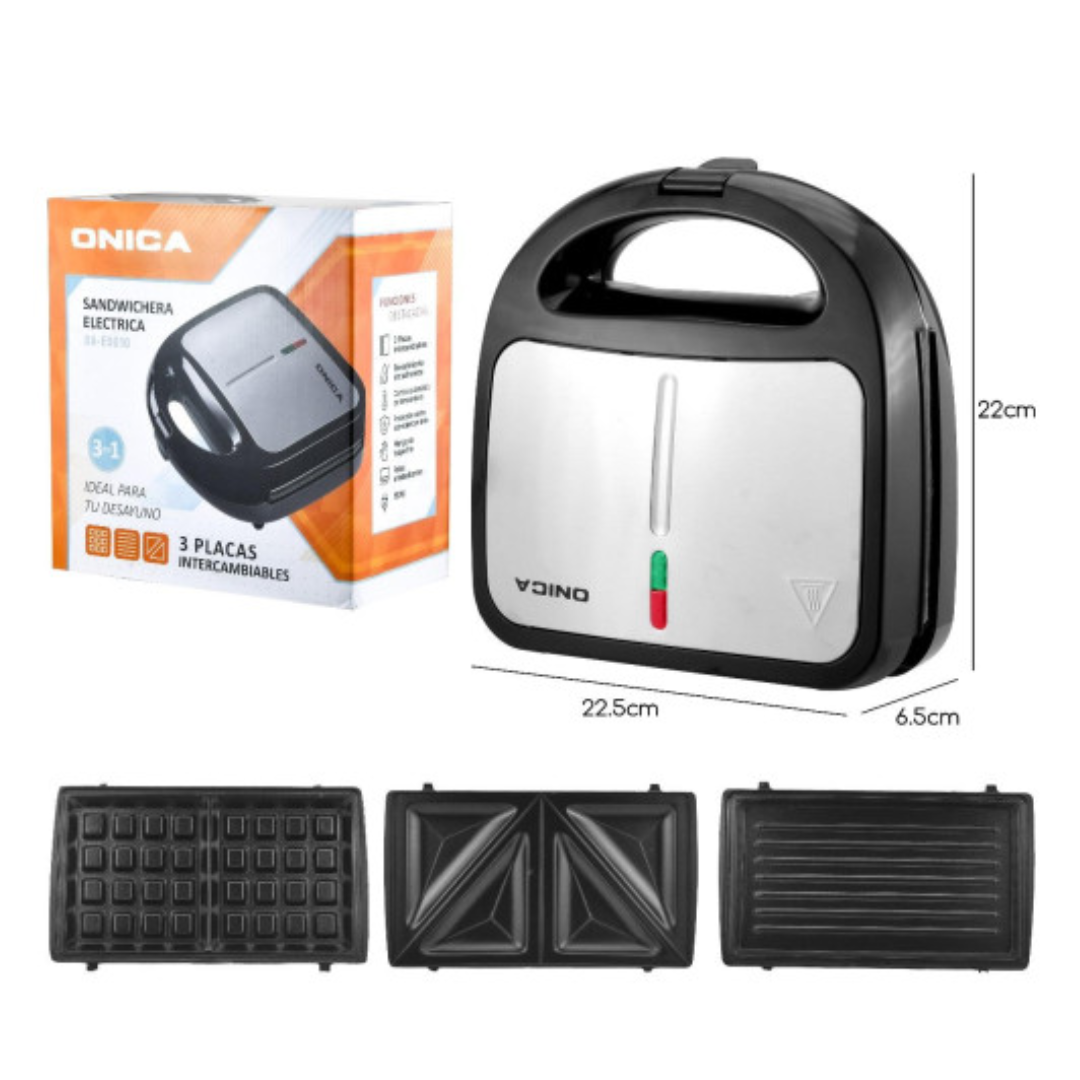 OA-ED010 SANDWICHERA ELECTRICA 3 PLACAS 750W ONICA