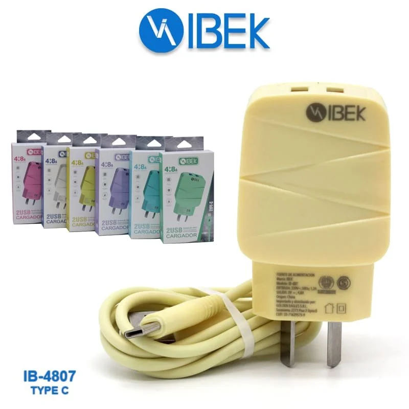 IB-4807 CARGADOR IBEK CARGA RAPIDA 4.8A 2USB A C