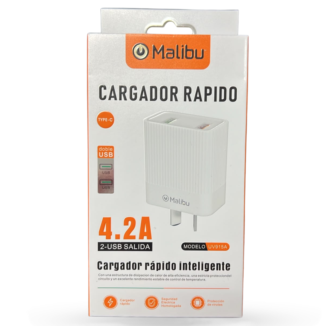 UV915A CARGADOR RAPIDO 4.2A 2USB A C MALIBU