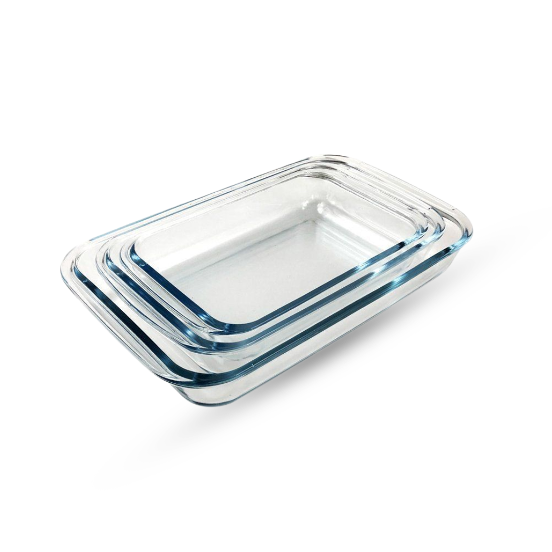 JK-4520 SET DE 3 BANDEJAS VIDRIO P/HORNO CUADRADO