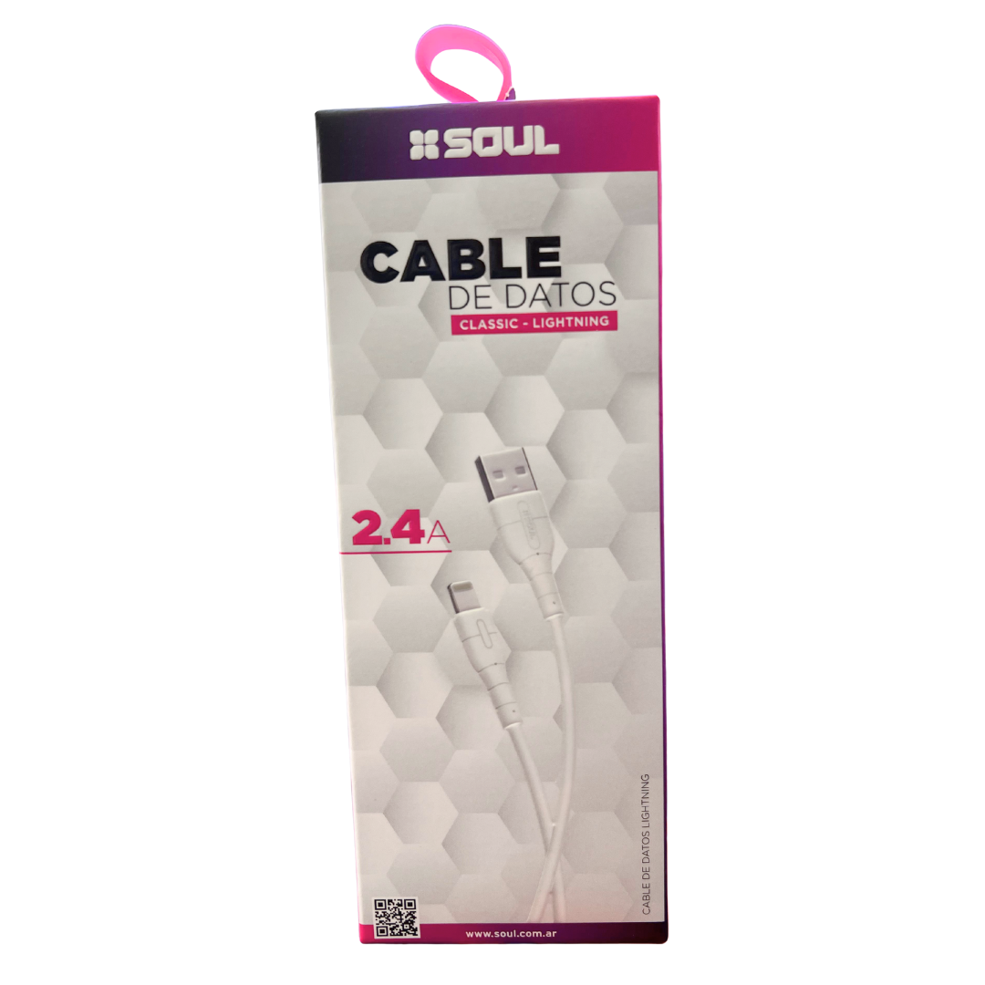 CABLE SOUL 2.4A CLASSICO USB A LIGHTNING BLANCO
