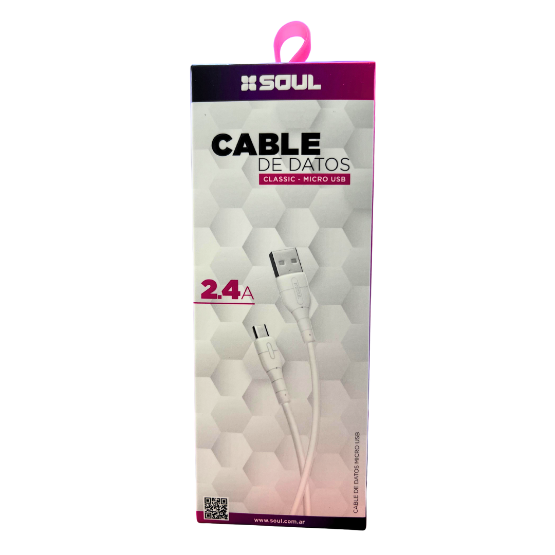 CABLE SOUL 2.4A CLASSICO USB A MICRO BLANCO