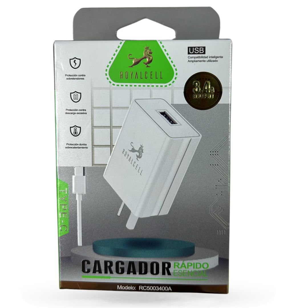 RC5003400A CARGADOR 3.4A USB A TC 1MT ROYALCELL