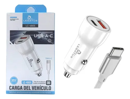 LC-4805 CARGADOR DE AUTO 38W USB+C A C 1MT LEGATUS