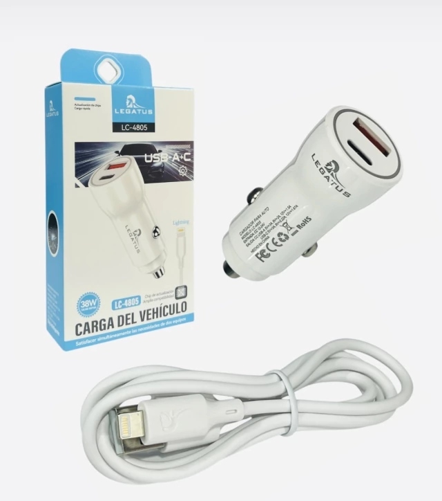 LC-4805 CARGADOR P/AUTO 38W USB+C A IPH 1MT LEGATU