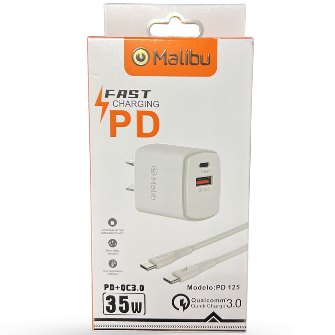 PD125-C CARGADOR 35W USB+C A C 1MT MALIBU