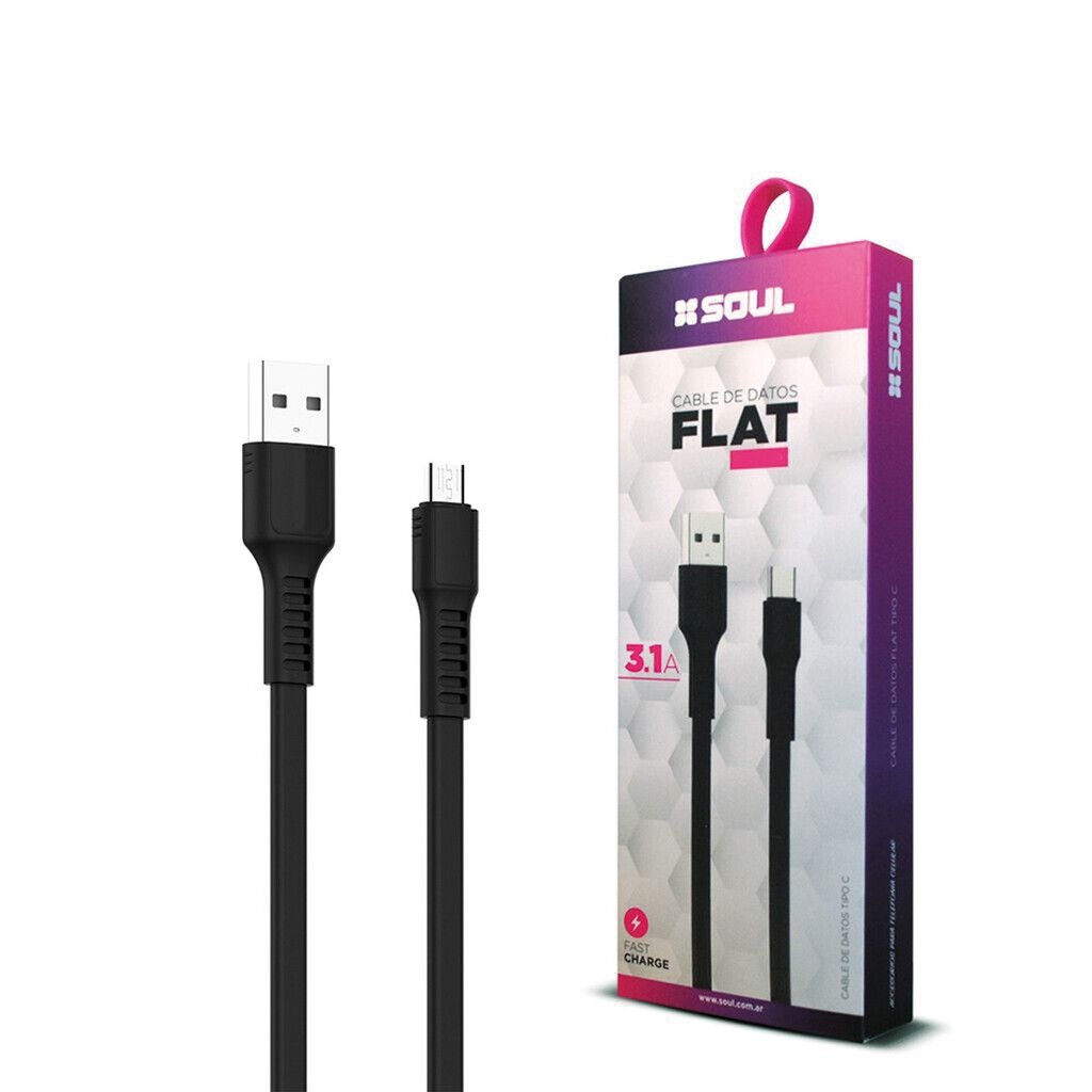 USB-FMICRONE CABLE USB FLAT 3.1A 1.2M MICRO NEGRO