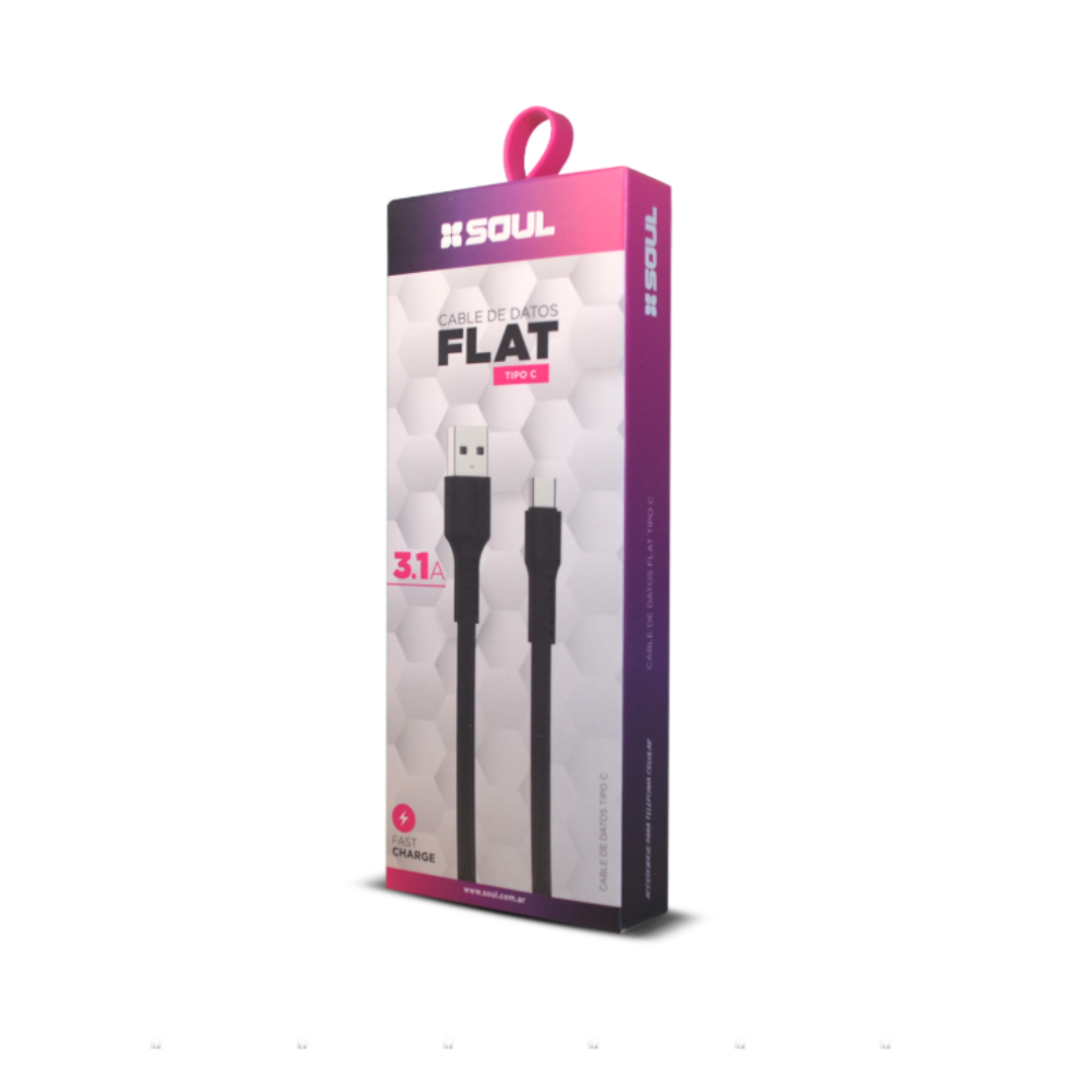 USB-FTYPEN CABLE FLAT 3.1A USB A C 1.2M NEGRO
