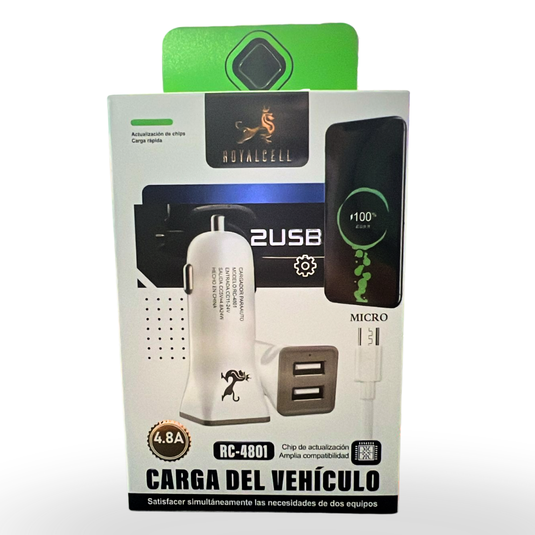 RC-4801 CARGADOR AUTO 4.8A 2USB-MICRO 1MT
