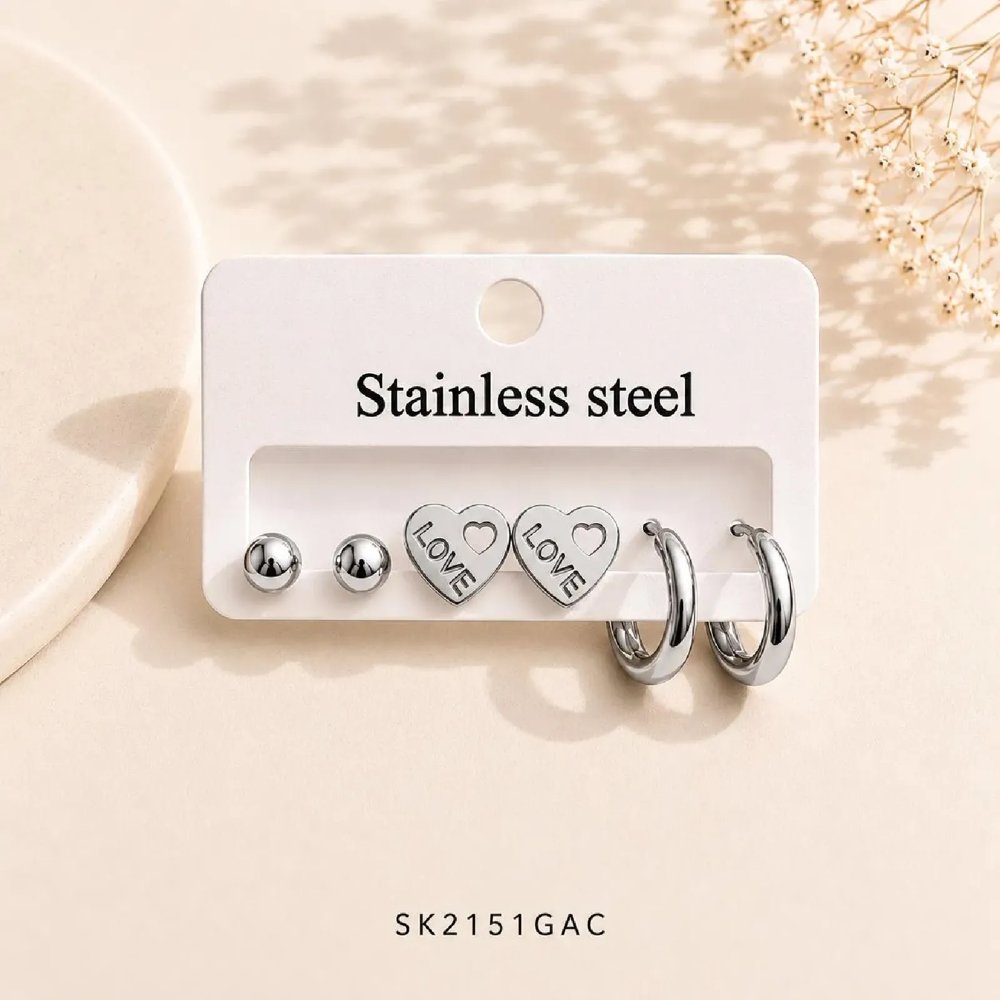 Set Aros ELOVE Plateado x3 SK2151-GAC