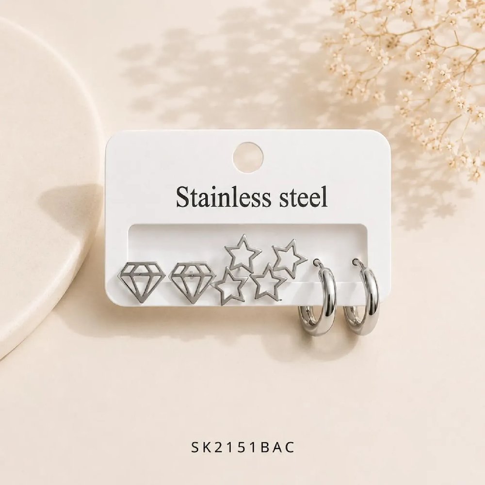 Set Aros ESDIA Plateado x3 SK2151-BAC