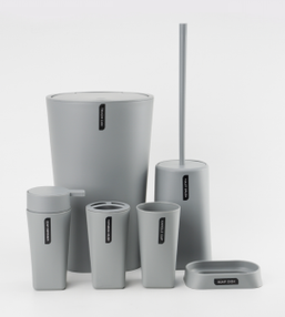 SET:CESTO TAPA ABATIBLE, ESCOBILLA INODORO, JABONE