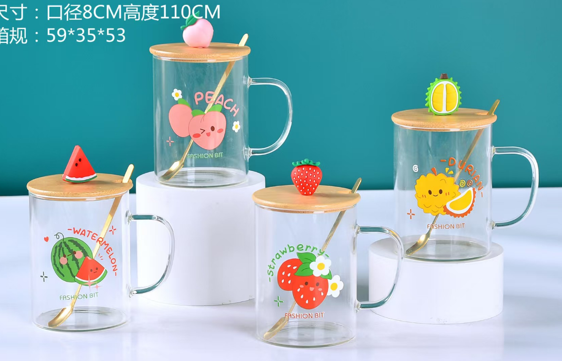 TAZA VIDRIO+TAPA DE BAMBU+CUCHARA DE ACERO INOXIDA