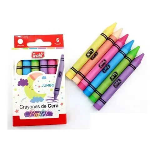 CRAYON DE CERA TRABI JUMBO COLORES PASTEL X6 010503