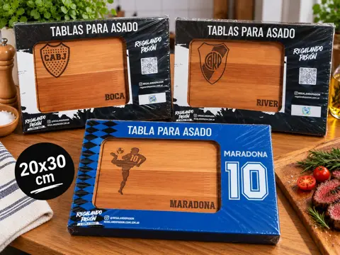 Tabla para asado boca/river/maradona 20x30
