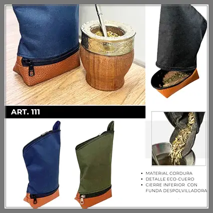 221-111 YERBERA DESPOLVILLADOR CORDURA, DETALLE ECO CUERO, CIERRE INFERIOR CON FUNDA DESPOLVILLADORA
