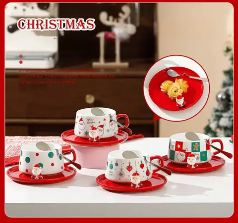 AA1968 TAZA CERAMICA CON PLATO NAVIDAD