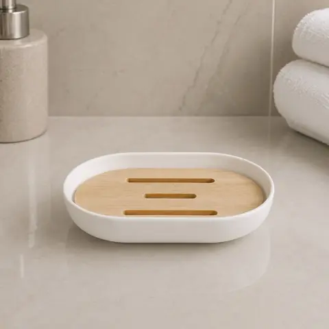 JABONERA REDONDA CON TAPA DE BAMBU