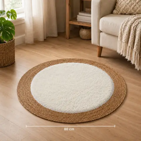 Alfombra redonda de yute tejida 80cm