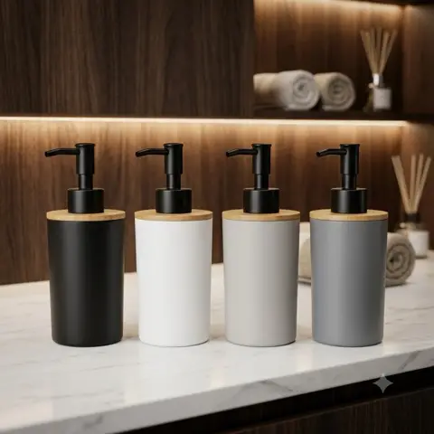 DISPENSADOR DE JABÓN LÍQUIDO CON TAPA DE BAMBÚ