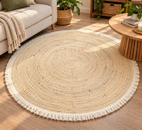 Alfombra redonda fibra flecos 1mts