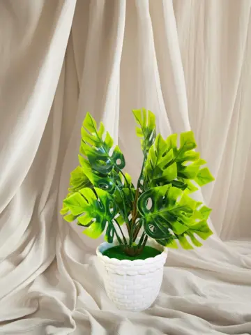 Planta Monstera Decorativa Artificial en Maceta Plastico Regalar 29cm Alto