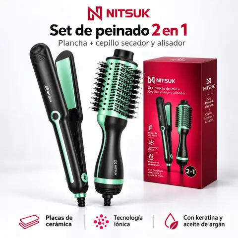 SET CEPILLO SECADOR + PLANCHA NITSUK