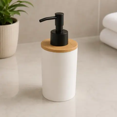 DISPENSADOR DE JABÓN LÍQUIDO CON TAPA DE BAMBÚ