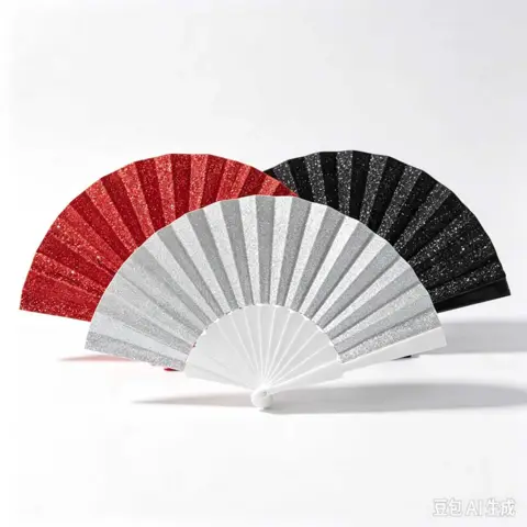 Abanicos Full Glitter / Brillo Pack X12u Negro/Rojo/Blanco