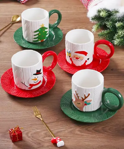 AA1970 TAZA CERAMICA CON PLATO NAVIDAD